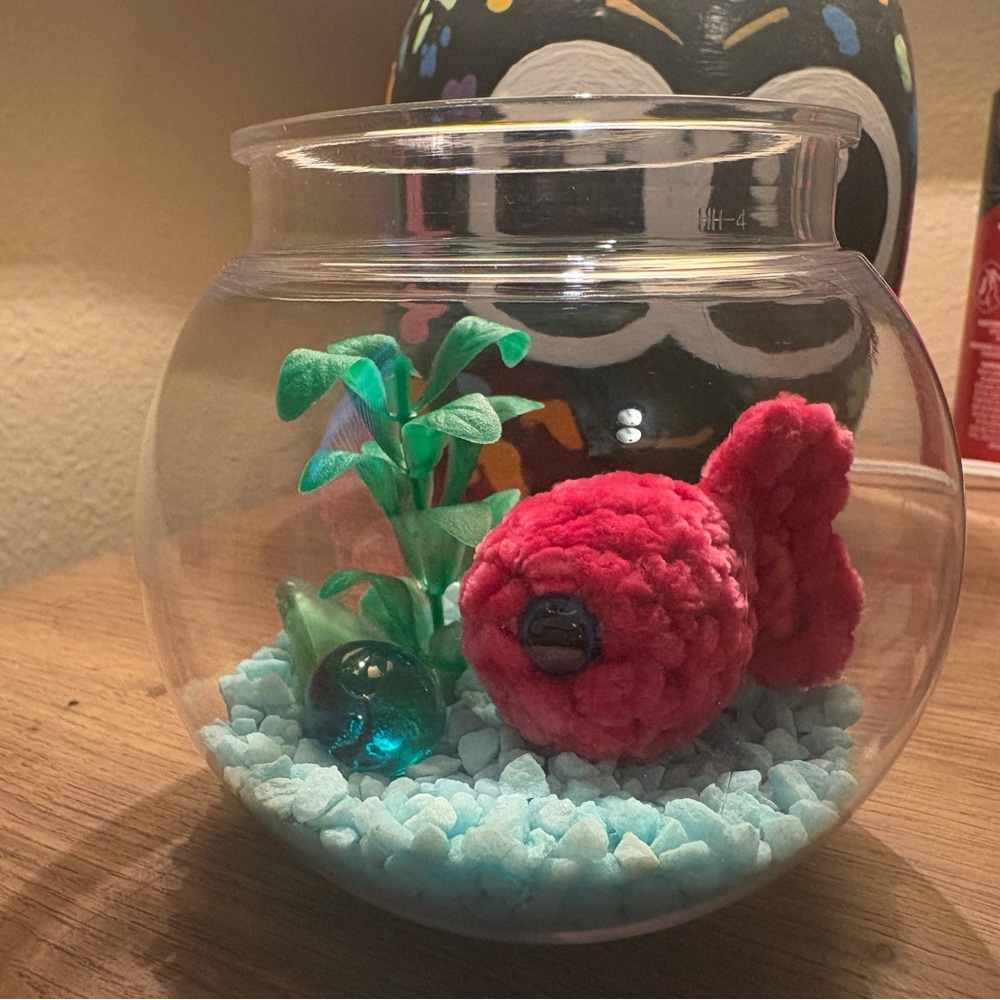 Crochet Fish in Glass Bowl Decor